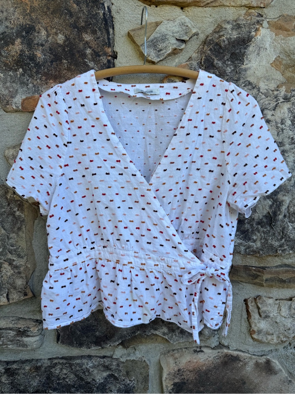 Madewell Ruffle Hem Wrap Top Clipdot Birthday Cake Multi White Cotton L